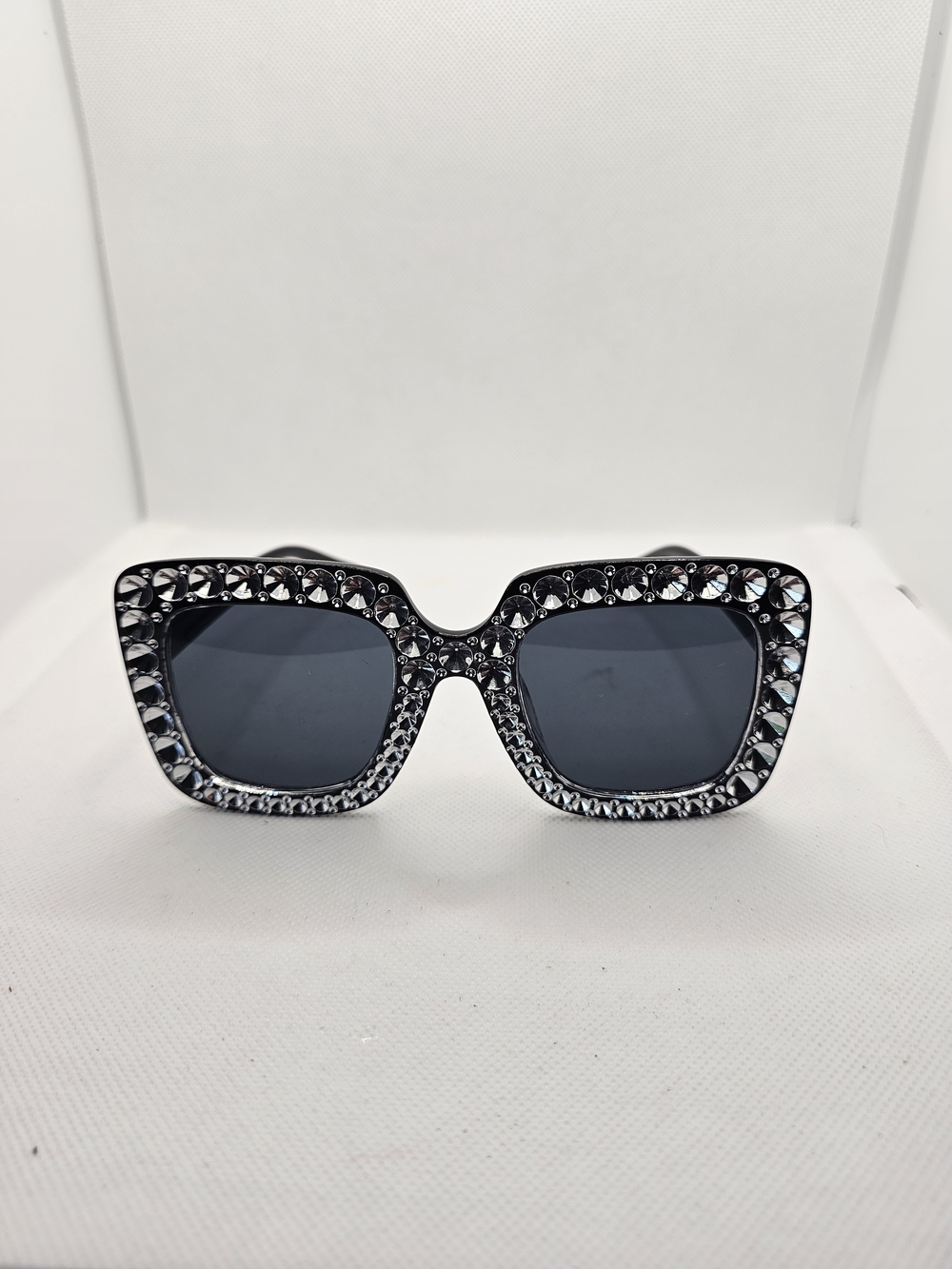 Woman's Black Crystal-Trim Square Sunglasses